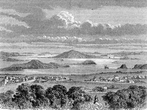 Utsikt over Auckland Harbour, illustrasjon fra 