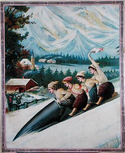 Turister aking, tidlig på 1900-tallet (farge litho) av School Swiss