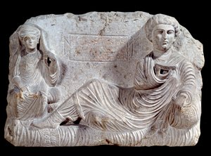 Gravrelieff i kalkstein av Taime og hans kone. fra Palmyra. 200 e.Kr. Paris, Louvre-museet