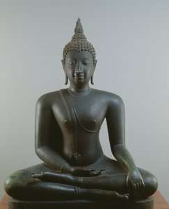 Buddha sitter i meditasjon, Sukhothai-stil (bronse)