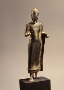 Stående Buddha, Dawaravati-perioden (bronse)