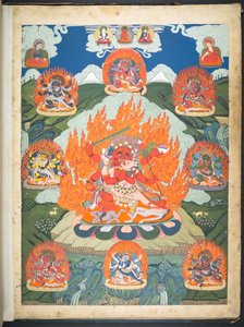 Legge til. Eller. 3047  En av 12 tegninger som viser tibetanske guder av en tibetansk kunstner, sannsynligvis i Lhasa, ca. 1800    (gouache på papir) av School Tibetan