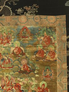 Detalj av tredje Panchen Lama Losan Penden Yeshe (gouache på tøy) av School Tibetan