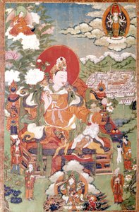 Konge av Tibet Sung-Tsen-Gampo fra 700-tallet. Tibetansk Thai-ka, Guimet-museet, Paris