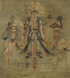 Tibetansk kultur: Vaisravana Bishamonten, Nordens vokter. Blekk på silke, størrelse: 62,5x53