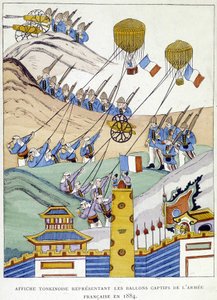 Tonkinesisk plakat som viser ballongene til den franske hæren i 1884. av School Vietnamese