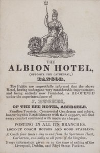 Annonse for Albion Hotel, Bangor, Nord-Wales (gravering) av School Welsh