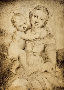 Madonna and Child, tegning fra skolen til Raphael, Cabinet of Drawings and Prints, Uffizi Gallery, Firenze
