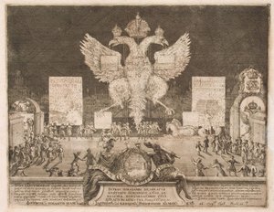 Fyrverkeri i Moskva 1. januar 1704 i anledning fangsten av den svenske festningen Nyenskans, 1705 av Schoonebeek