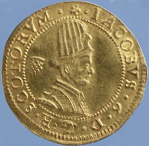 4-pund skotsk (hattestykke) av James VI, Edinburgh mynte, 1591 (forside) (gull) (for bakside se 244626)