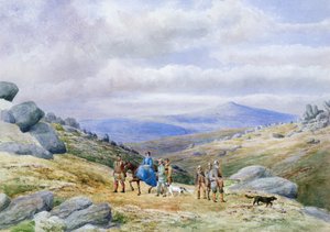 A Shooting Party in the Highlands, 1868 (wc på papir) av Scottish School