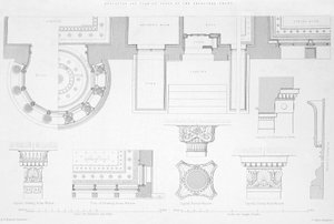 Eksteriør- og interiørdetaljer av Holmwood, Glasgow (gravering) av Scottish School