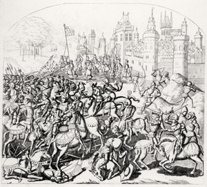 Kong David av Skottland (1084-1153) kommer med en stor hær før Newcastle-upon-Tyne, 1138 av Scottish School