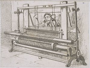 MS Murray 636 Image of a Man at a Loom, fra A Statistical Account of the Barony Parish of Glasgow av James Hopkirk, 1827 av Scottish School