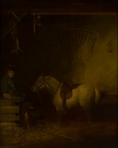 Ponni i et stabilt interiør (olje på lerret) av Scottish School