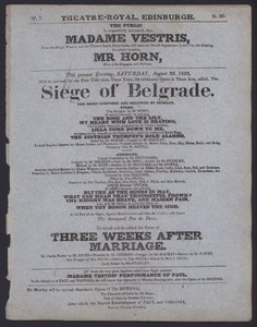 Teaterprogram for Theatre Royal, Edinburgh, 23. august 1823 (litho) av Scottish School