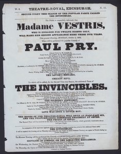 Teaterprogram for Theatre Royal, Edinburgh, 5. oktober 1829 (litho) av Scottish School