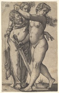 Judith går til venstre med hodet til Holofernes i høyre hånd og et sver..., ca. 1530-50.