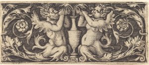 Ornament med Tritons blåsende horn av Sebald Beham