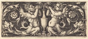 Ornament med to tritoner som blåser horn av Sebald Beham