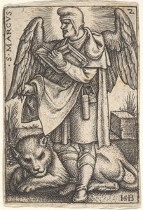 Plate 2: Markus, hodet snudd i profil til venstre, med en åpen bok på høyre..., 1541. av Sebald Beham