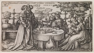 The Prodigal Son Wasting his Fortune, fra serien "The History of the Prodigal Son" av Sebald Beham