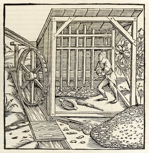 Gruvedrift med vannhjul, fra 1550-utgaven av 