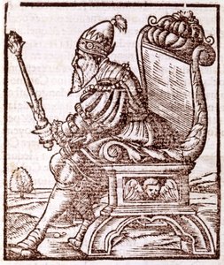 Qubilai (Kubilai Khan, første keiser av det mongolske Yuan-dynastiet (1215-1294) - i "" Cosmographia"" av S. Munster. Paris