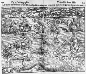 Hav- og landmonstre, illustrasjon fra Cosmographia Universalis, av Sebastian Munster (1489-1552)