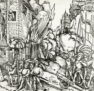 Beleiring av Kartago, gravering hentet fra Universalis Cosmographia (Universal Cosmology), av Sebastian Munster (1488-1552). Tyskland av Sebastian Munster