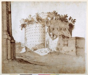 Et mausoleum (penn og brunt blekk på papir) av Sebastian Vrancx