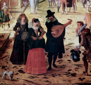 Landskap med Villa Medicis i Roma, Italia (Landskap med villa Medicis, Roma, Italia) Detalj Elegante vandrere og musikere i parken - Maleri av Sebastian Vrancx (1573-1647) 1600-tallet Napoli Museo Nazionale di Capodimonte av Sebastian Vrancx