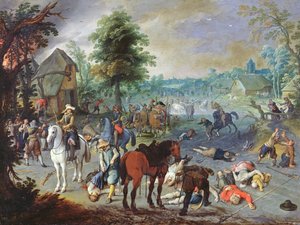 Plyndringsscene i en landsby