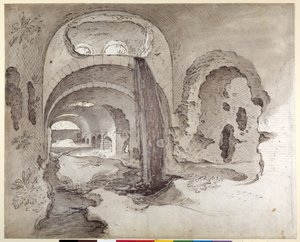 Tivoli, Cryptoporticus under Temple of Hercules Victor (penn og blekk med vask på papir) av Sebastian Vrancx