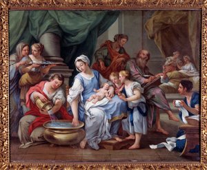 The Birth of St John the Baptist (Birth of St John the Baptist) Maleri av Sebastiano Conca (1680-1764) Museo dell'Abbazia di Montecassino Italia fra 1700-tallet