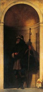 St Sinibald, dekorasjon fra orgeldør, ca 1509, av Sebastiano del Piombo (ca 1485-1547), olje på lerret, 293x137 cm, San Bartolomeo-kirken, Venezia, Italia