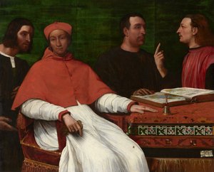 Kardinal Bandinello Sauli, hans sekretær og to geografer av Sebastiano del Piombo