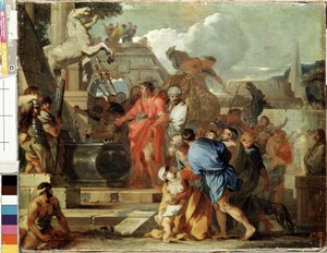 ""Keiser Augustus besøker graven til Alexander den store under hans egyptiske felttog"" (Augustus før graven til Alexander den store) Maleri av Sebastien Bourdon (1616-1671) 1650-1660 Søn. 45,5 x 56,5 cm Eremitagemuseet, Saint Petersburg