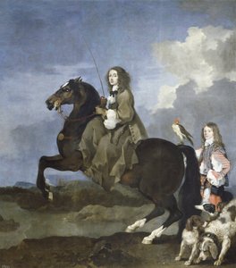 Portrett av Christine av Sverige til hest (1626-1689), dronning av Sverige - Christina av Sverige (1626-1689) til hest - Maleri av Sebastien Bourdon (1616-1671) av Sébastien Bourdon