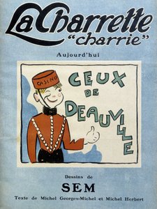 Deauville casino dealer, illustrasjon av Sem for forsiden av månedsmagasinet "" La charrette charrie""" (1922). av Sem