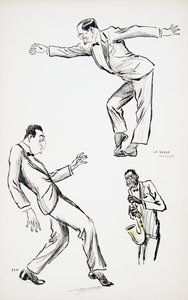 To herrer i svart slips fremfører La Danse Havas til saksofon, fra White Bottoms, pub. 1927 (fargeblokktrykk), fra White Bottoms, pub. 1927 (fargeblokktrykk) av Sem