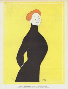 Yvette Guilbert , fransk kabaretsanger og skuespillerinne. Illustrasjon for Le Rire av Sem
