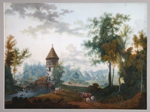 Mill og Pil Tower i Pavlovsk-parken, før 1797 av Semyon Fyodorovich Shchedrin