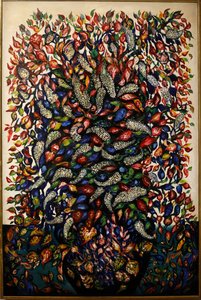 Blomster og frukt, ca. 1920 (olje på lerret)
