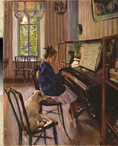 At the Piano - Maleri av Sergei Arsenyevich Vinogradov (1869-1938), olje på lerret