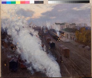 Kharkov Railvao Station - Vinogradov, Sergey Arsenievich (1869-1938) - 1892 - Olje på lerret - av Sergei Arsenevich Vinogradov