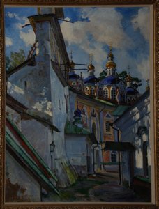 Utsikt over Pskovo-Pechersky-klosteret, 1928 av Sergei Arsenevich Vinogradov