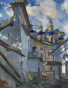 Utsikt over Pskovo-Pechersky-klosteret, 1928 av Sergei Arsenevich Vinogradov