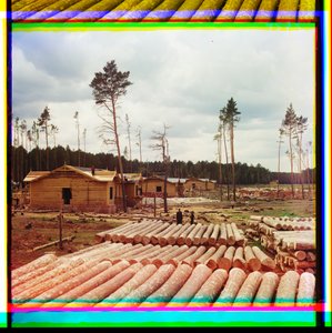 Tømmerstokker for jernbanebygging, Shadrinsk, Sibir