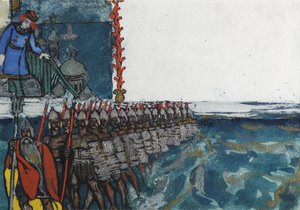 Illustrasjon til eventyret om tsaren Saltan av A. Pushkin av Sergei Vasilievich Malyutin